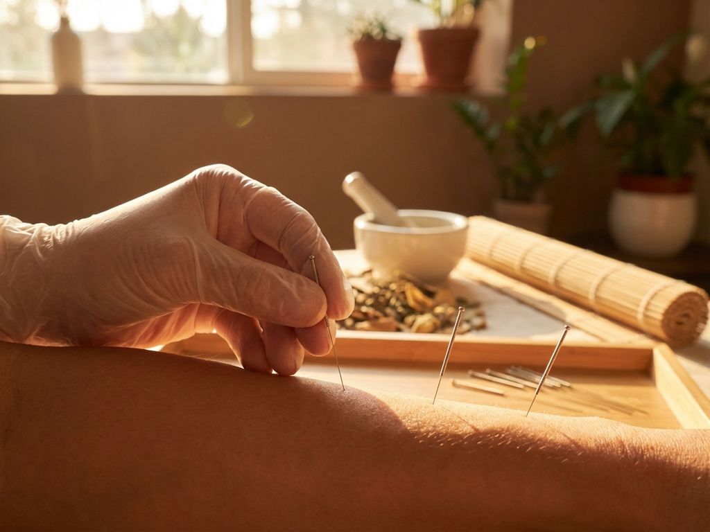 acupunctuur-naalden-behandeling-traditionele-geneeskunde.jpg Acupunctuurnaalden worden nauwkeurig ingebracht op behandeloppervlak in warme therapeutische omgeving