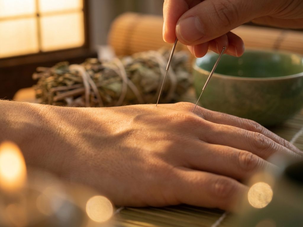 acupunctuur-naalden-hand-traditionele-chinese-geneeskunde.jpg Acupunctuurnaalden worden voorzichtig ingebracht in een hand tijdens traditionele Chinese geneeskunde behandeling