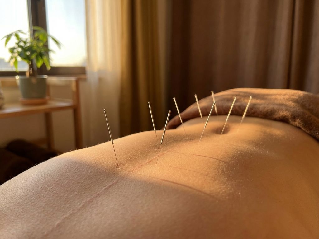 acupunctuur-naalden-rug-behandeling-therapie.jpg Acupunctuurbehandeling met dunne naalden in rug, warme verlichting in professionele wellness omgeving voor pijnverlichting
