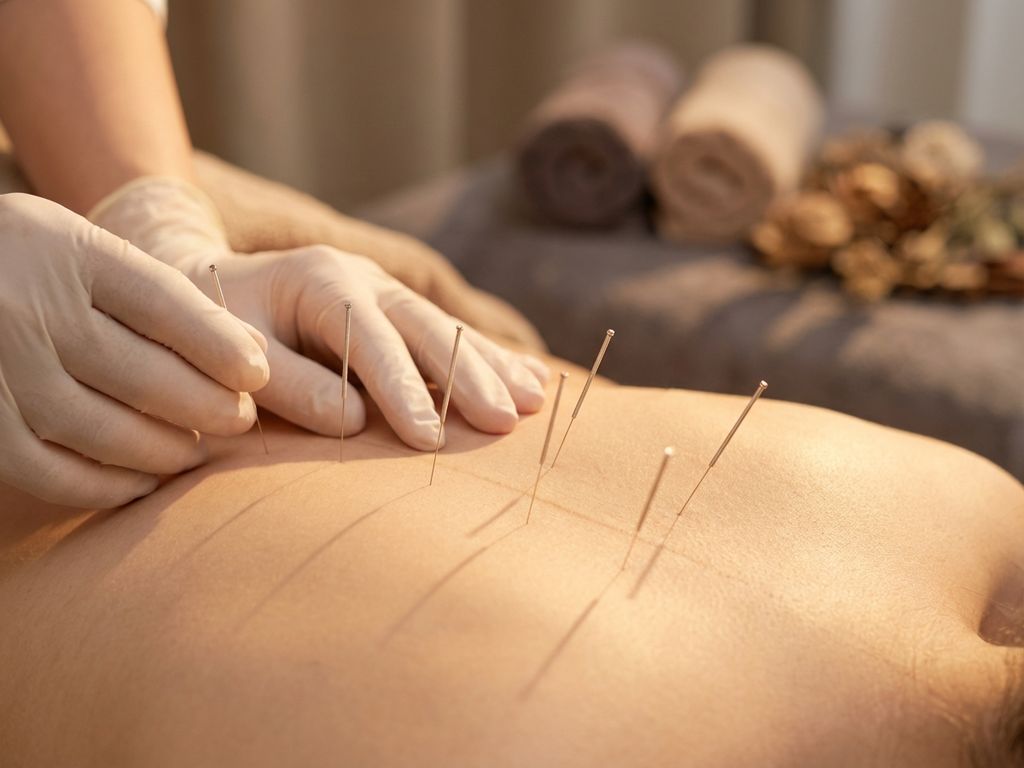 acupunctuur-naalden-therapeutische-behandeling-rug.jpg Acupunctuurnaalden worden precies geplaatst in rug tijdens traditionele Chinese therapiebehandeling in spa